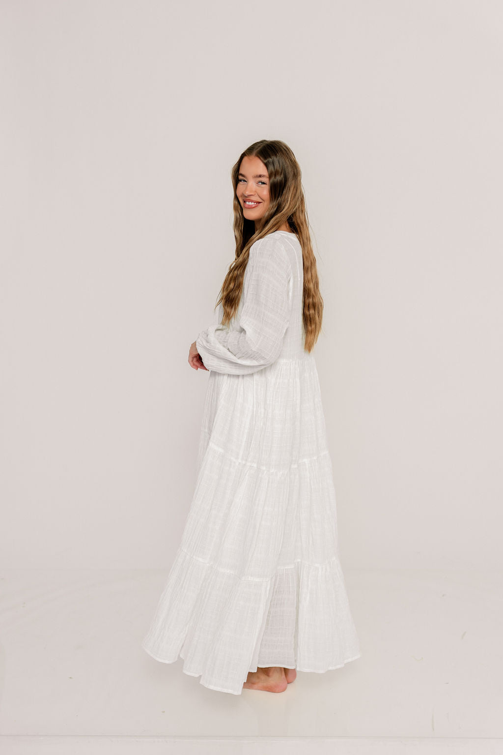 Anna Cotton-Blend Button Down Maxi Dress in Ivory - Bump Friendly