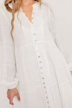 Anna Cotton-Blend Button Down Maxi Dress in Ivory - Bump Friendly