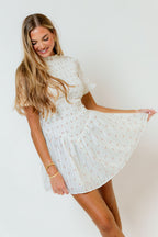 Ophelia Floral Mini Dress in Off White