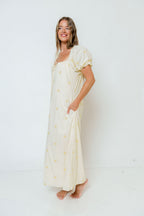 Dolores Sun Embroidered Maxi Dress in Light Yellow
