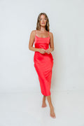 Malika Midi Dress in Coral Red