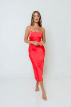 Malika Midi Dress in Coral Red