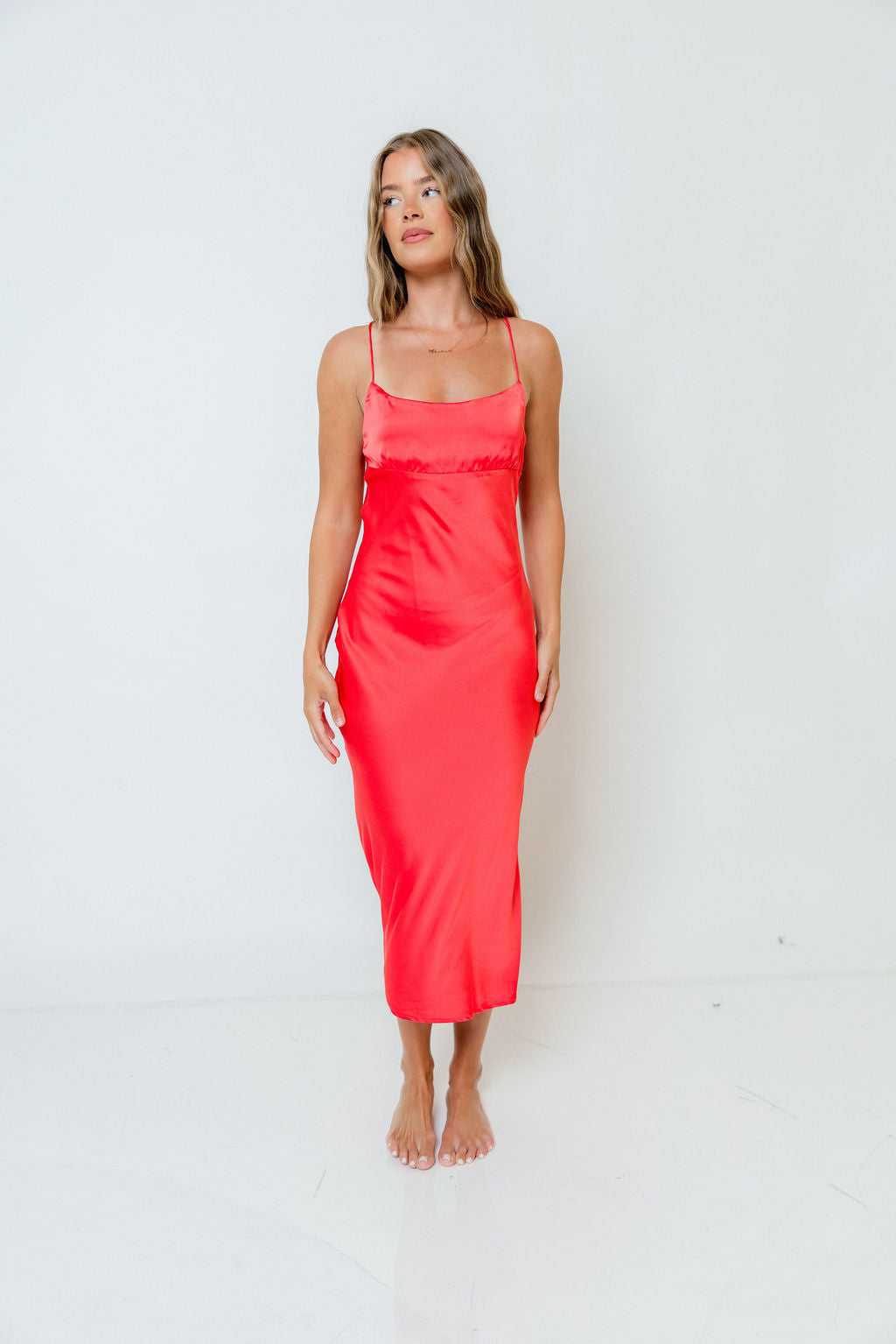 Malika Midi Dress in Coral Red