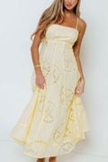 Janelle Nautical Eyelet Open Back Midi Dress in Yellow