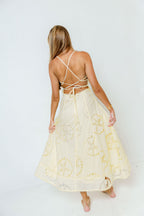 Janelle Nautical Eyelet Open Back Midi Dress in Yellow