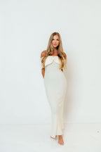 Aston Bow Front Maxi Sweater Dress in Pearl - Bump Friendly & Inclusive Sizing - New Soft Premium Luxe Fabric