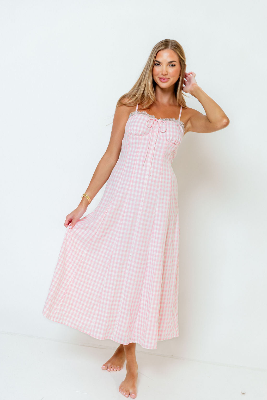 Isla Dress in Pink/White Check
