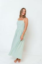 Gretchen Gingham Midi Dress in Sage
