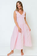 Reagyn Drop Waist Lace Trim Gingham Midi Dress in Pink