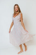 Rosie Flutter Sleeve Floral Maxi Dress in Off-White/Pink