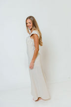 Shay Embroidered Lace Cap Sleeve Maxi Dress in Taupe/Ivory