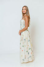 Kienna Drop Waist Floral Maxi Dress in Cream