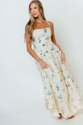 Kienna Drop Waist Floral Maxi Dress in Cream