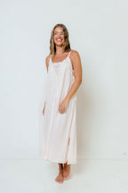 Erica Lace-Trimmed Silky Maxi Dress in Blush