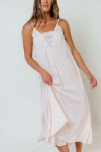 Erica Lace-Trimmed Silky Maxi Dress in Blush