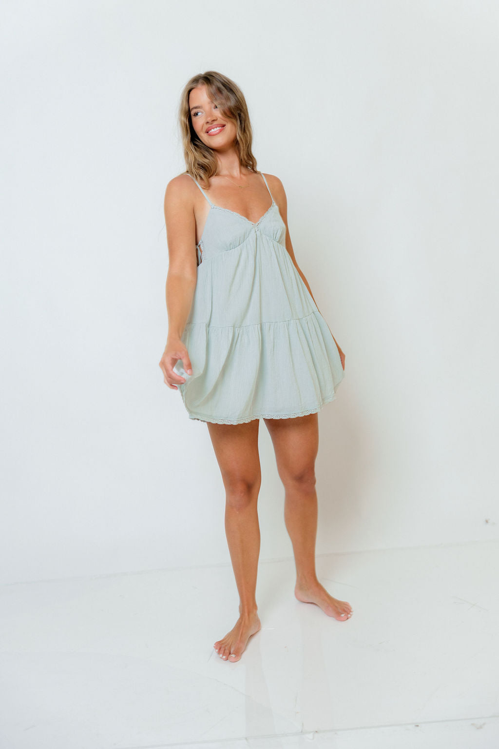 Viola 100% Cotton Mini Dress in Pastel Jade